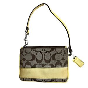 Coach Mini Wristlet Zipper Closure Yellow and Beige with Coach Logo